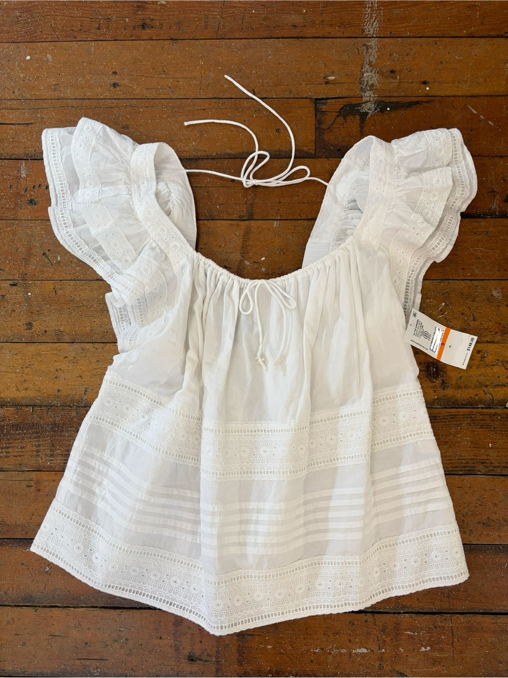 NWT Karen Kane ruffle sleeve embroidered cottagecore white lace blouse size S